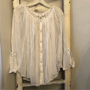 Badgley Mischka White Polka Dot Blouse